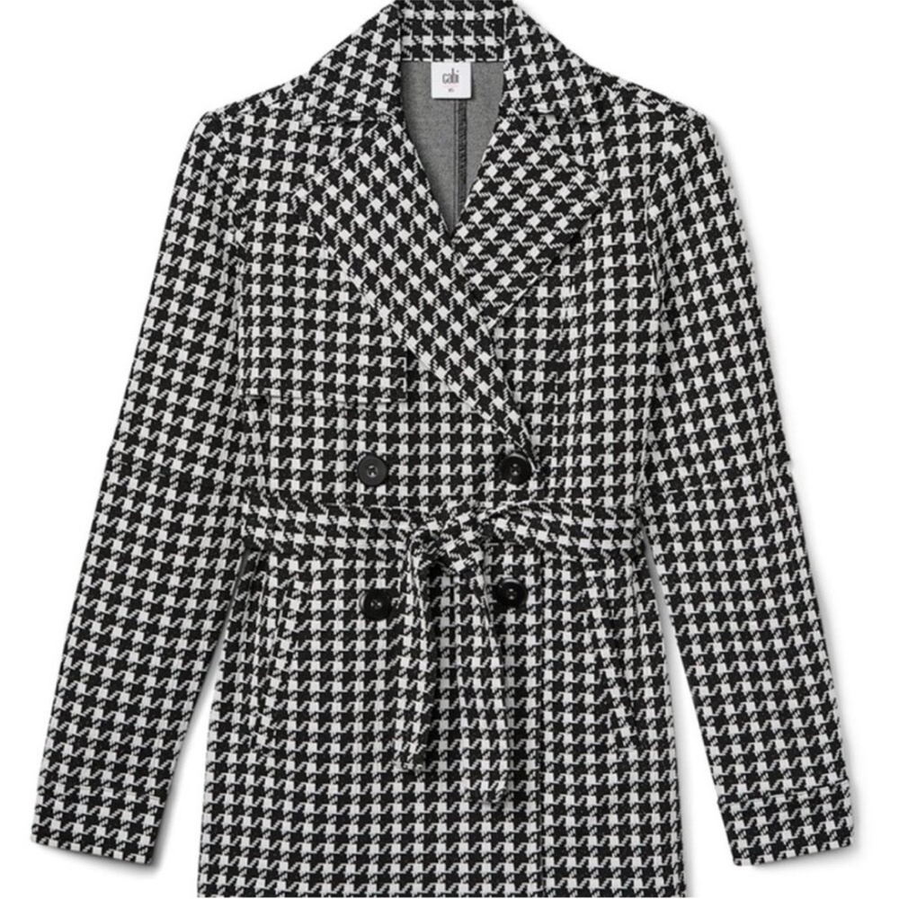 CAbi Passport Trench Houndstooth Trench Coat in Black and White NWOT